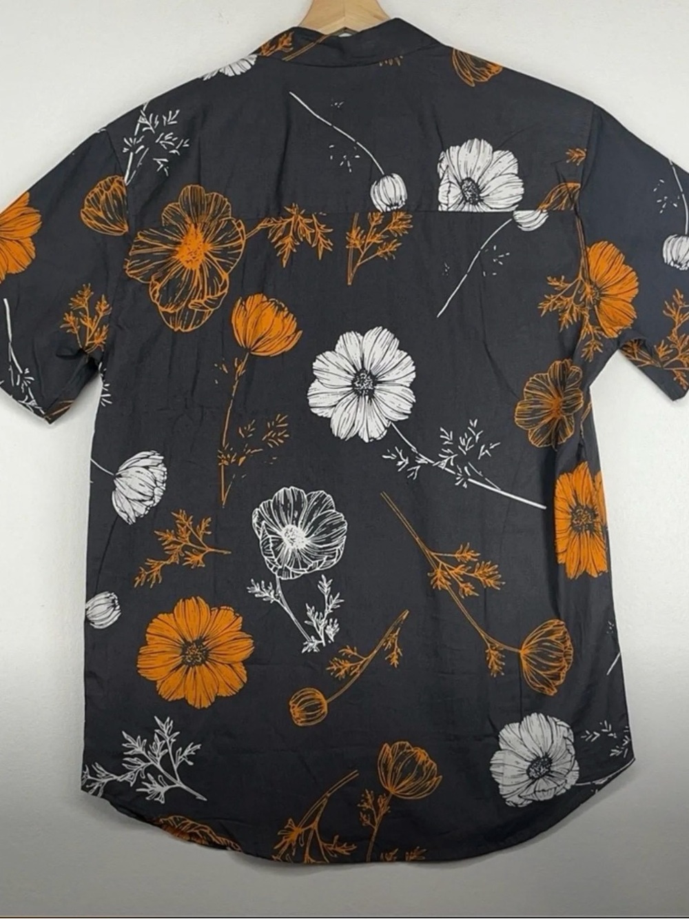 Matix Dark Gray Short-Sleeve Button-Down Shirt with Orange & White Floral Print